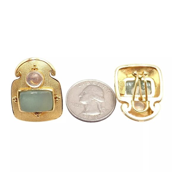 Rare! Vintage Paula Crevoshay 18k Gold Smithsonite Moonstone Earrings OOAK - Picture 6 of 11